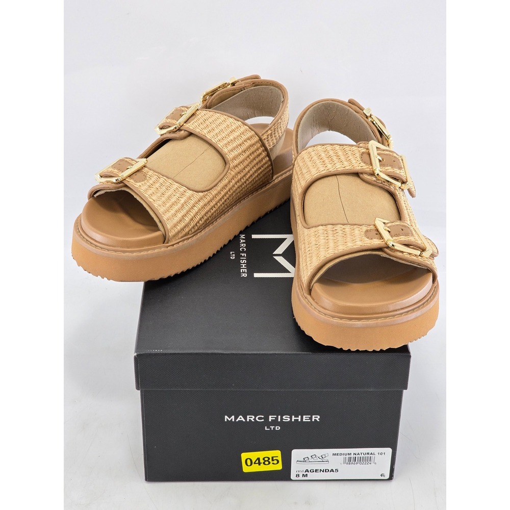 Marc Fisher Agenda5 Platform Sandals Womens 8 Natural Woven Buckle - NEW